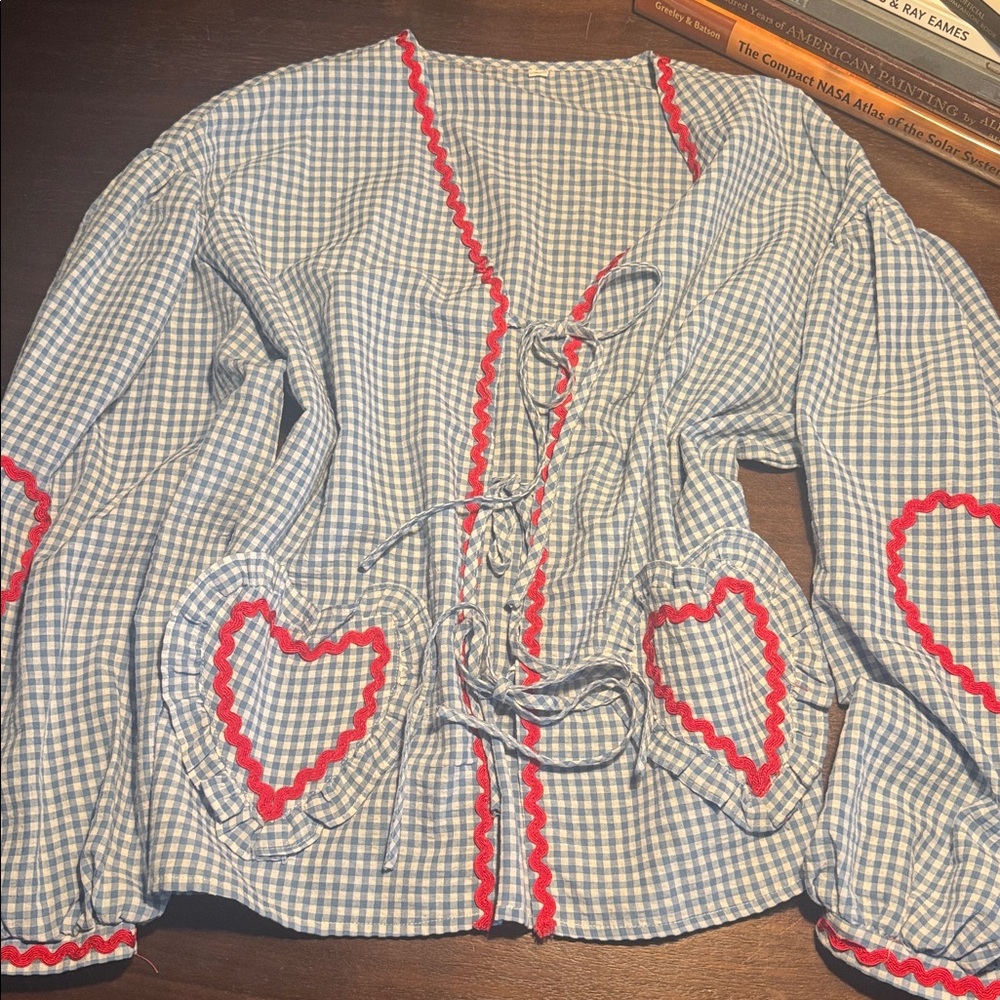 Gingham Blouse with Heart Accents